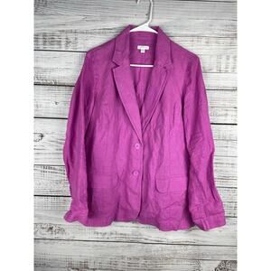 J.Jill Love Linen Lightweight Blazer Small Career Coastal Double Button Purple